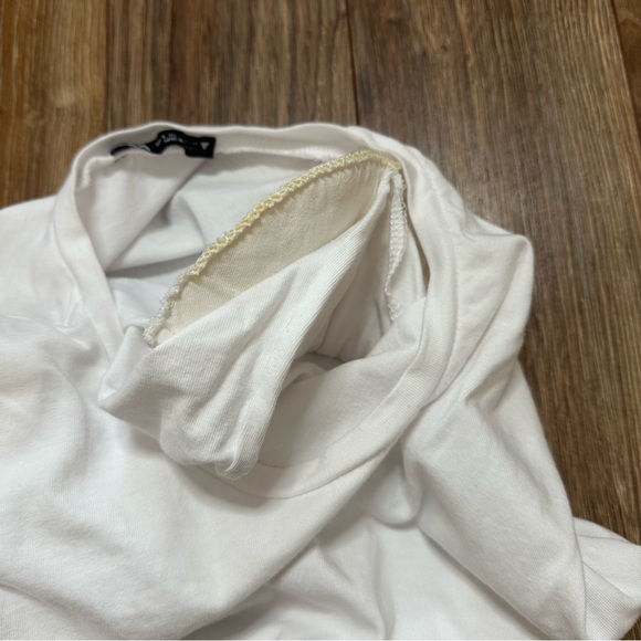 Zara White Pleated Padded Shoulder Crop Top Tee Elastic Hem Size S Shirt - Picture 10 of 11